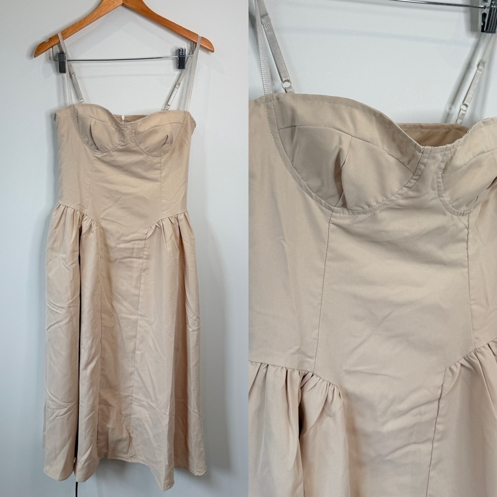 Beige Corset Style Midi Dress with Pockets